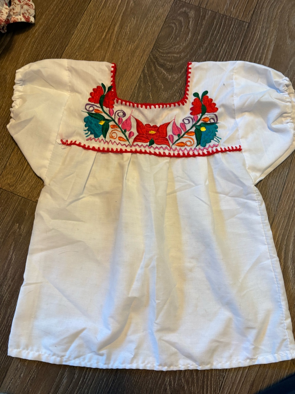 Handmade White Embroidered girls top – Bright Floral Accent